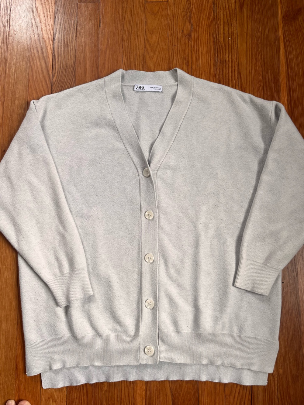 Zara Pale Gray Button-Up V-Neck Cardigan